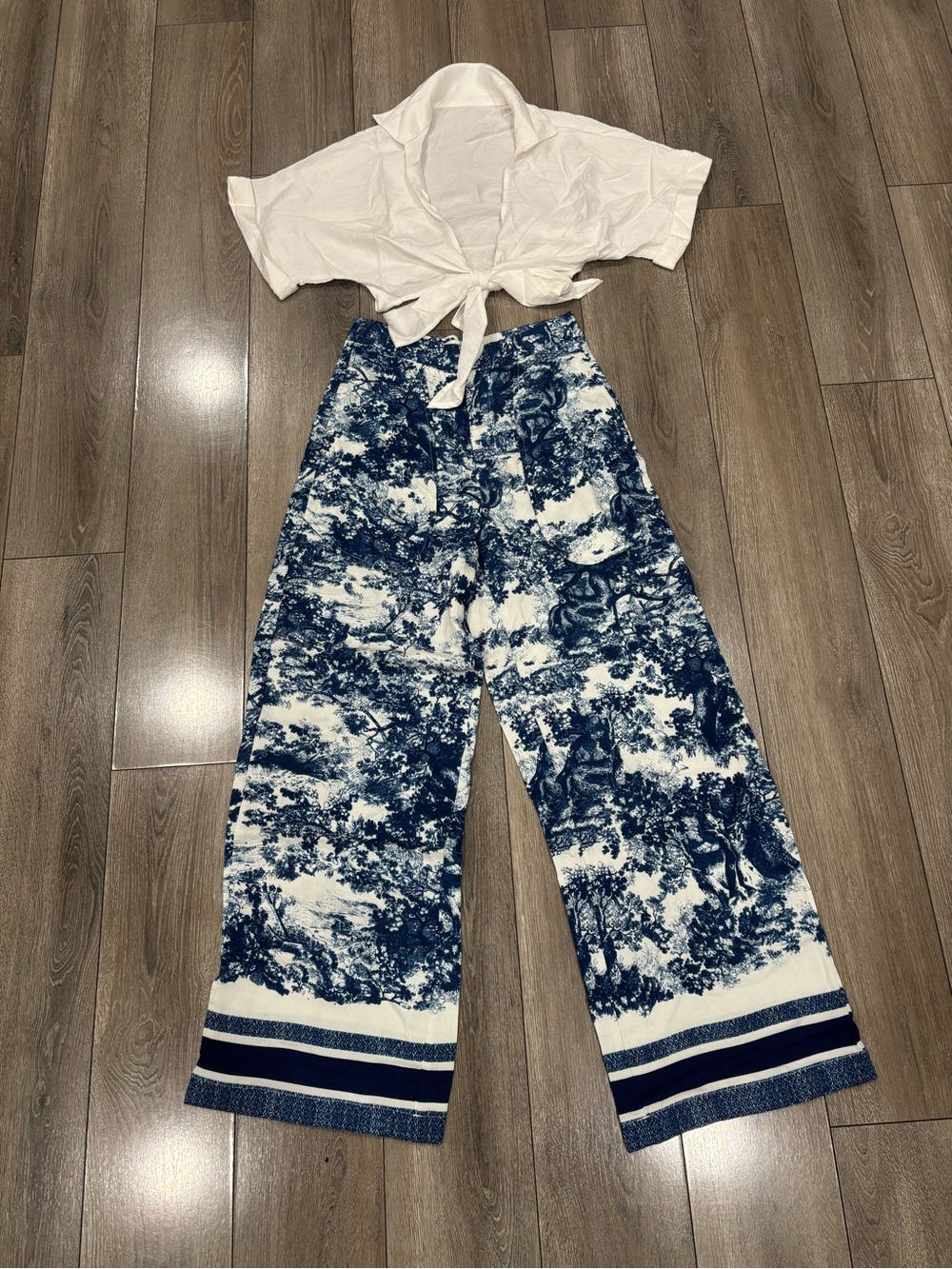 Commense - Collective Blue & White Wide Leg Set Size XS NWT